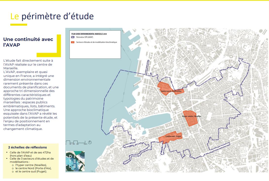 Carte montrant le périmètre de l’étude Marseille Cœur historique en transition