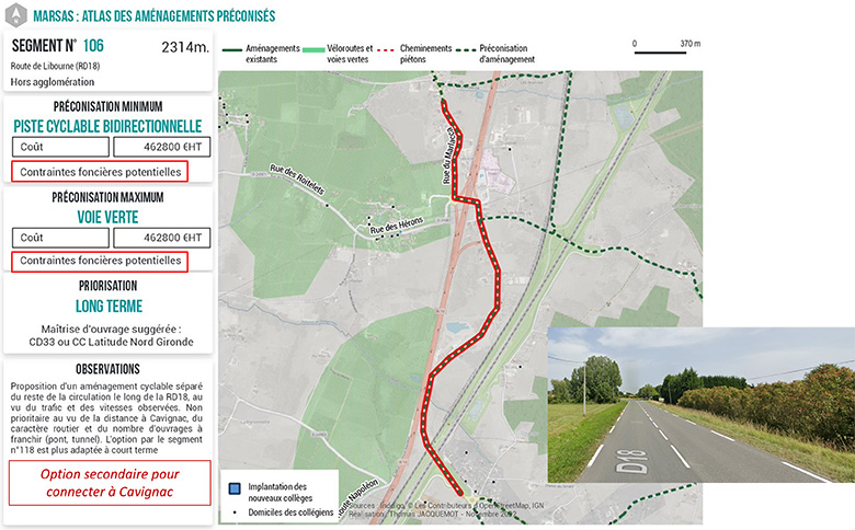 Capture de la plateforme cartographique collaborative développée par Inddigo qui présente une fiche de recommandation à destination d’un collège.