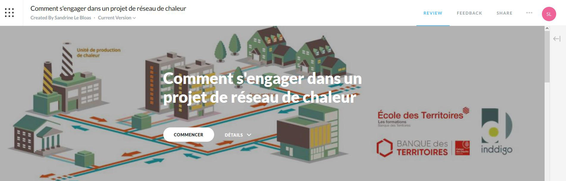 Capture d’écran de la plateforme d’apprentissage aux réseaux de chaleur de la Caisse des Dépôts développée par Inddigo.