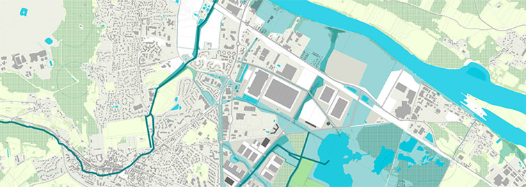 Esquisse de la zone logistique trimodale en zone inondable